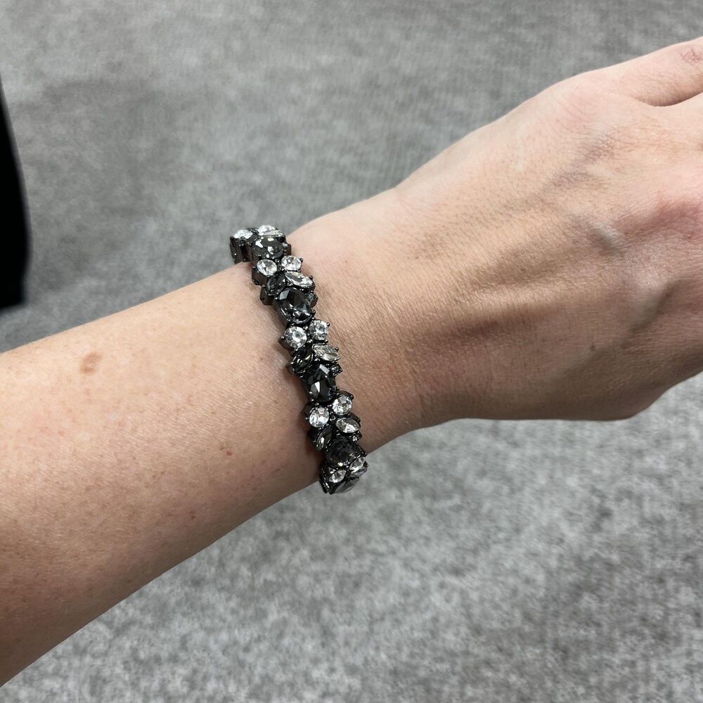 Stella Dot Gray Crystal Stretch Tennis Bracelet Gunmetal Womens Jewelry New